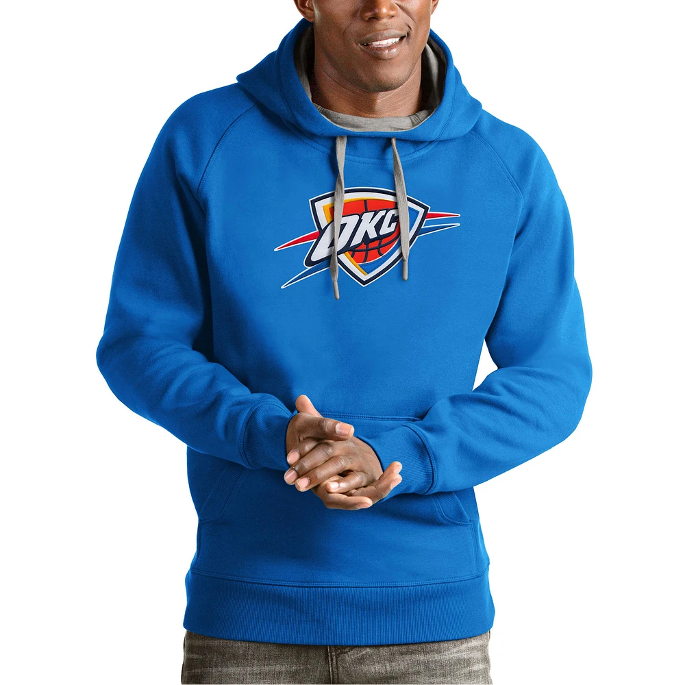 Men's Antigua Blue Oklahoma City Thunder Team Logo Victory Pullover Hoodie