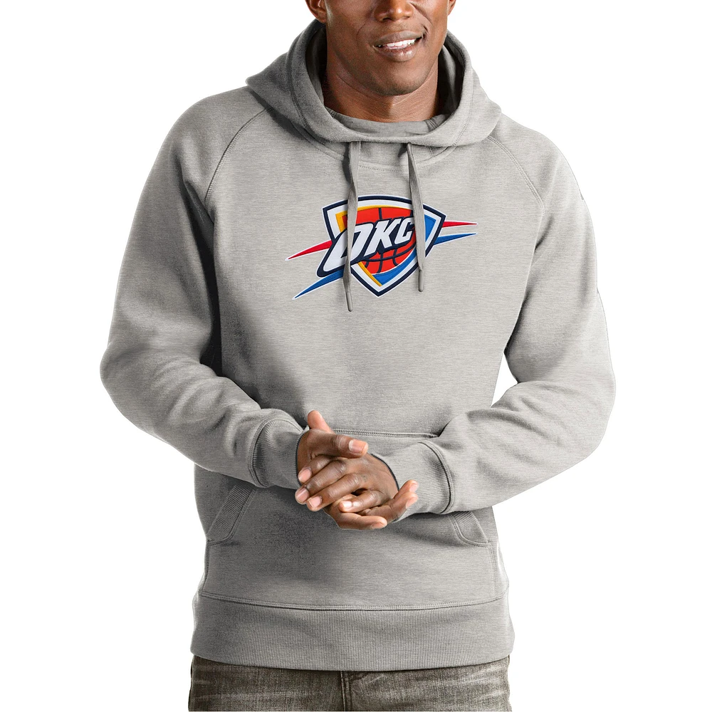 Men's Antigua Heather Gray Oklahoma City Thunder Team Logo Victory Pullover Hoodie