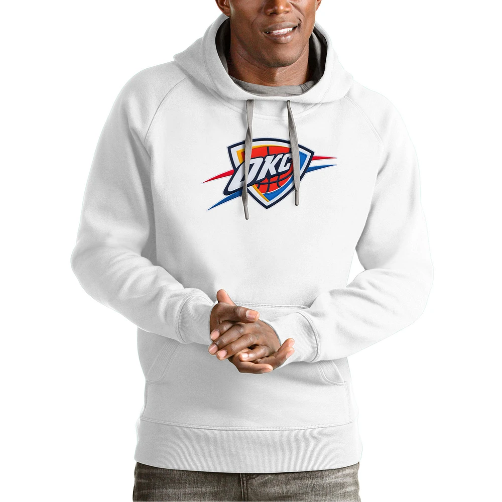 Men's Antigua White Oklahoma City Thunder Team Logo Victory Pullover Hoodie