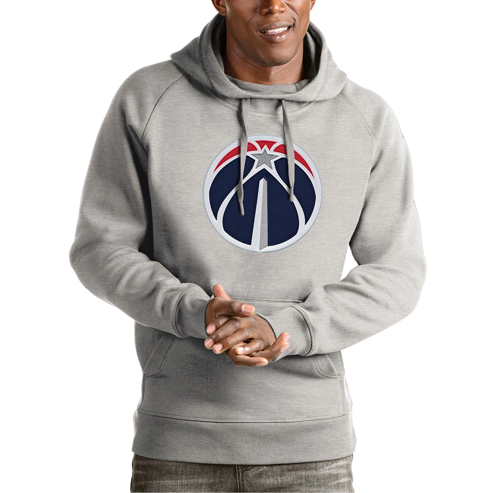 Men's Antigua Heather Gray Washington Wizards Team Logo Victory Pullover Hoodie