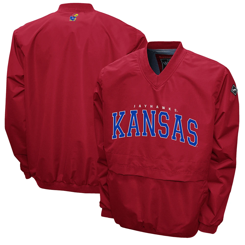 Men's Franchise Club Red Kansas Jayhawks Members Windshell V-Neck Pullover Jacket