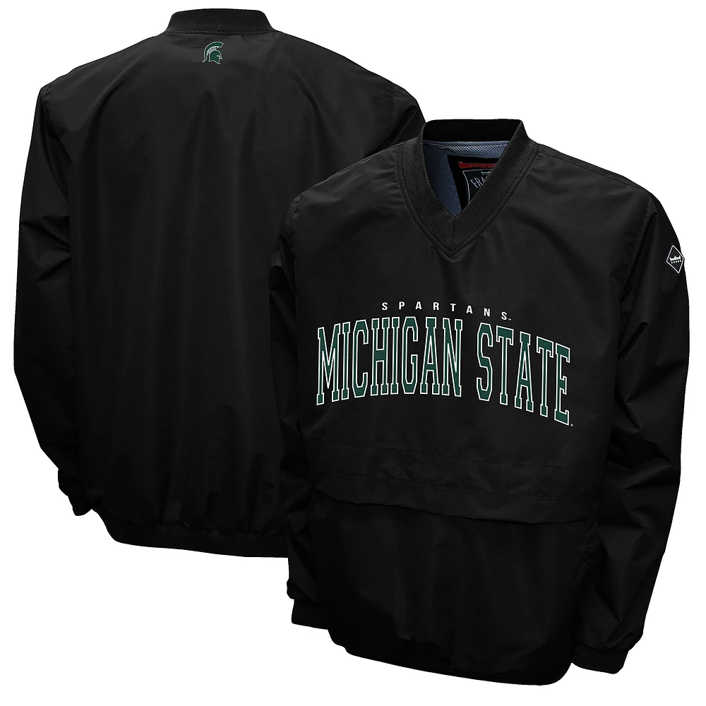 Men's Franchise Club Black Michigan State Spartans Members Windshell V-Neck Pullover Jacket