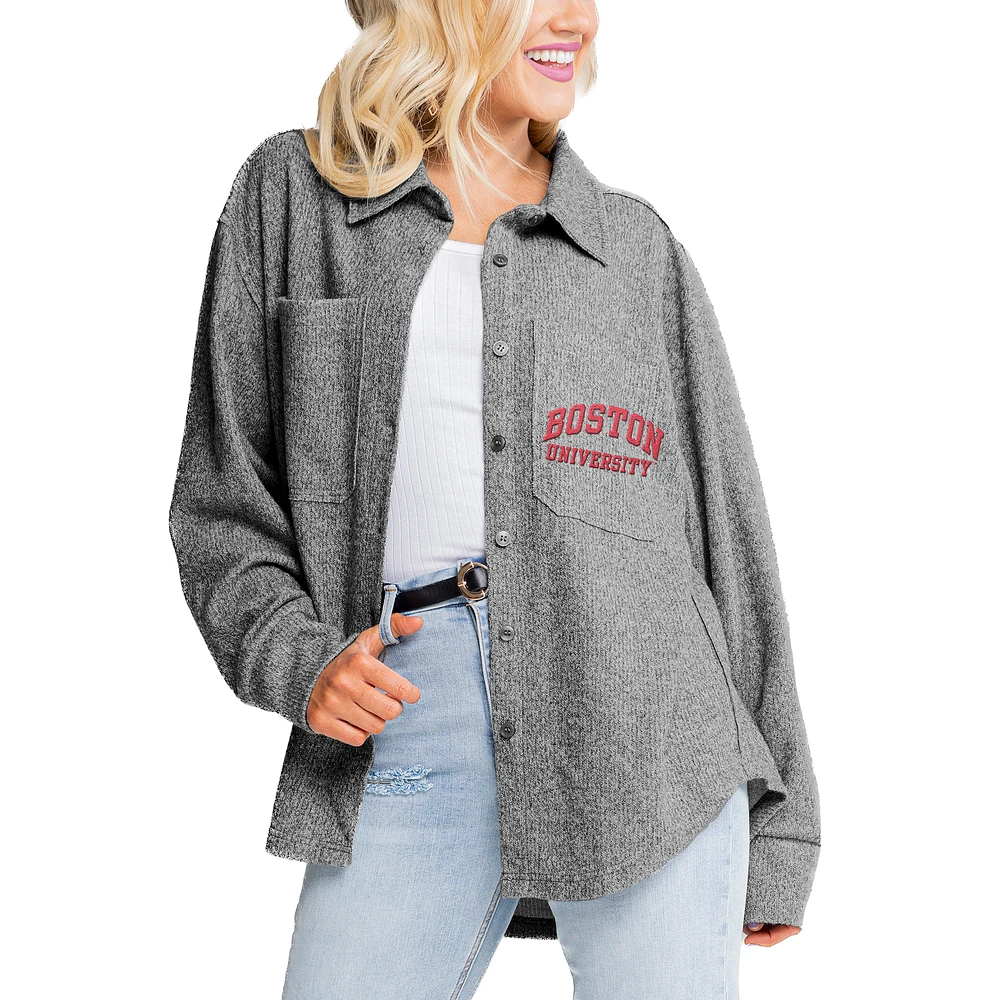 Women's Gameday Couture Gray Boston University Switch It Up Tri-Blend Button-Up Shacket