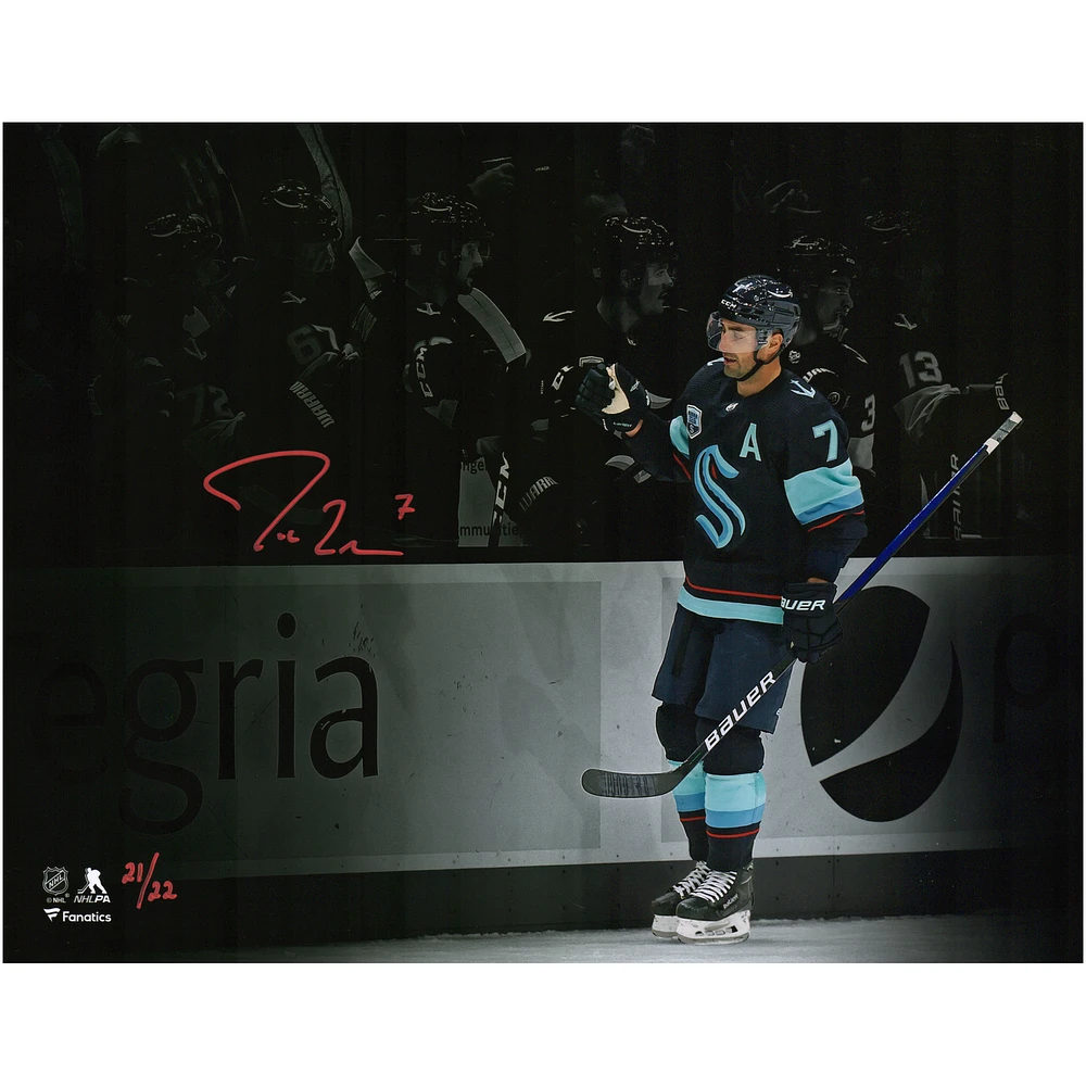 Jordan Eberle Seattle Kraken Autographed 11" x 14" Navy Jersey Celebration Spotlight Photograph - Limited Edition of 22