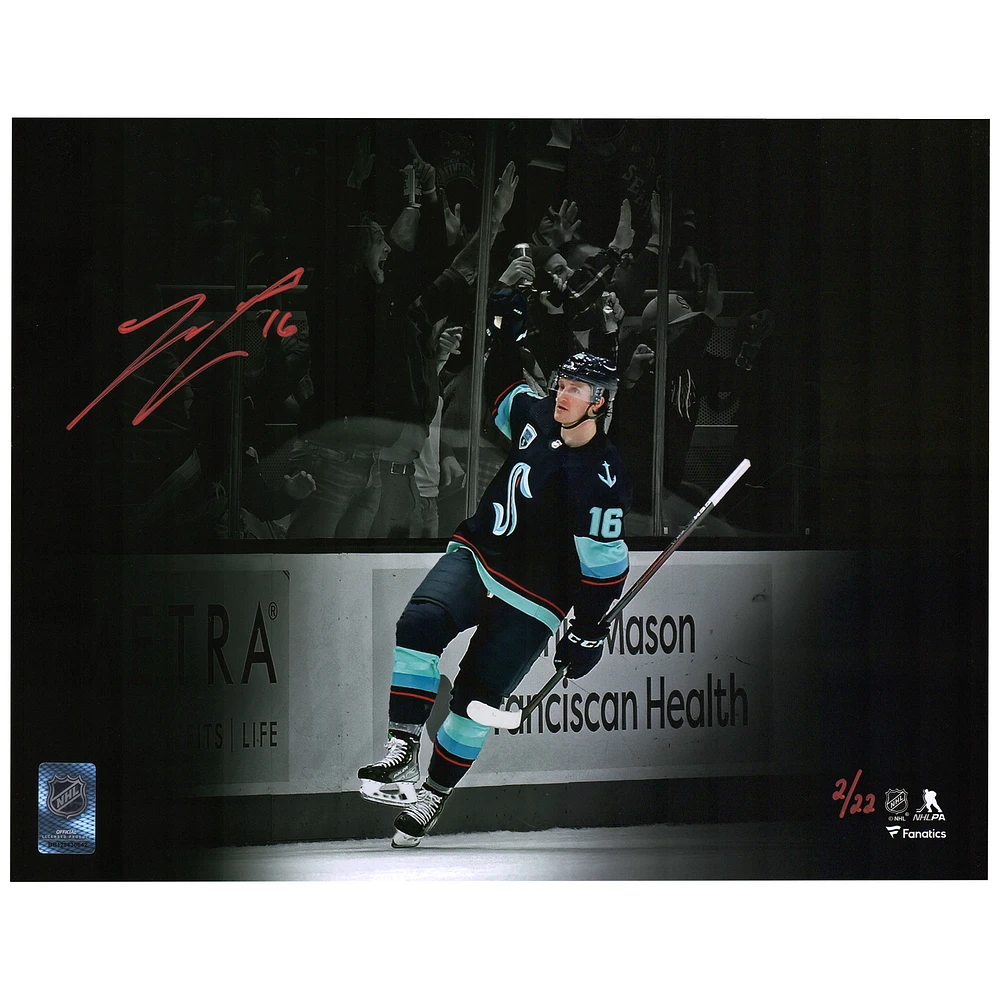 Jared McCann Seattle Kraken Autographed 11" x 14" Deep Sea Blue Jersey Celebration Spotlight Photograph - Limited Edition of 22