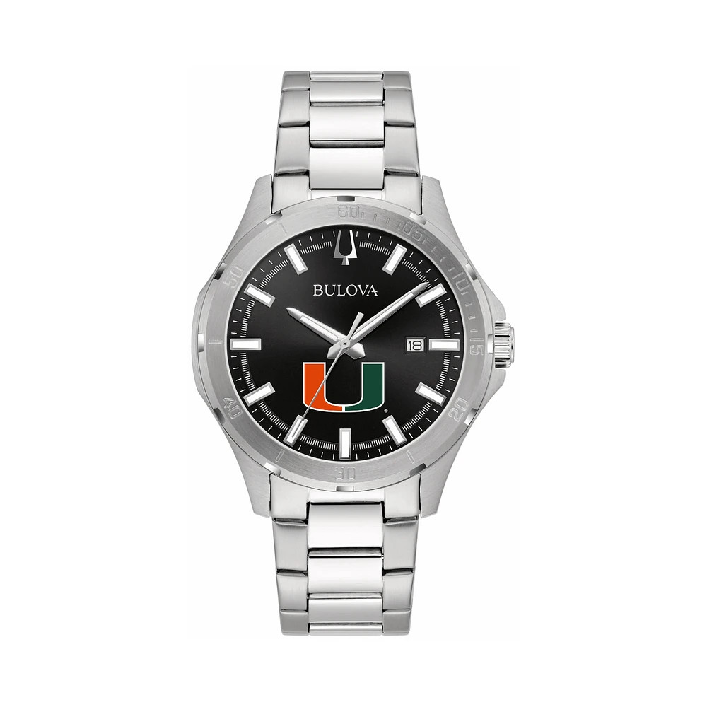 Men's Bulova Black Miami Hurricanes Stainless Steel Classic Sport Watch