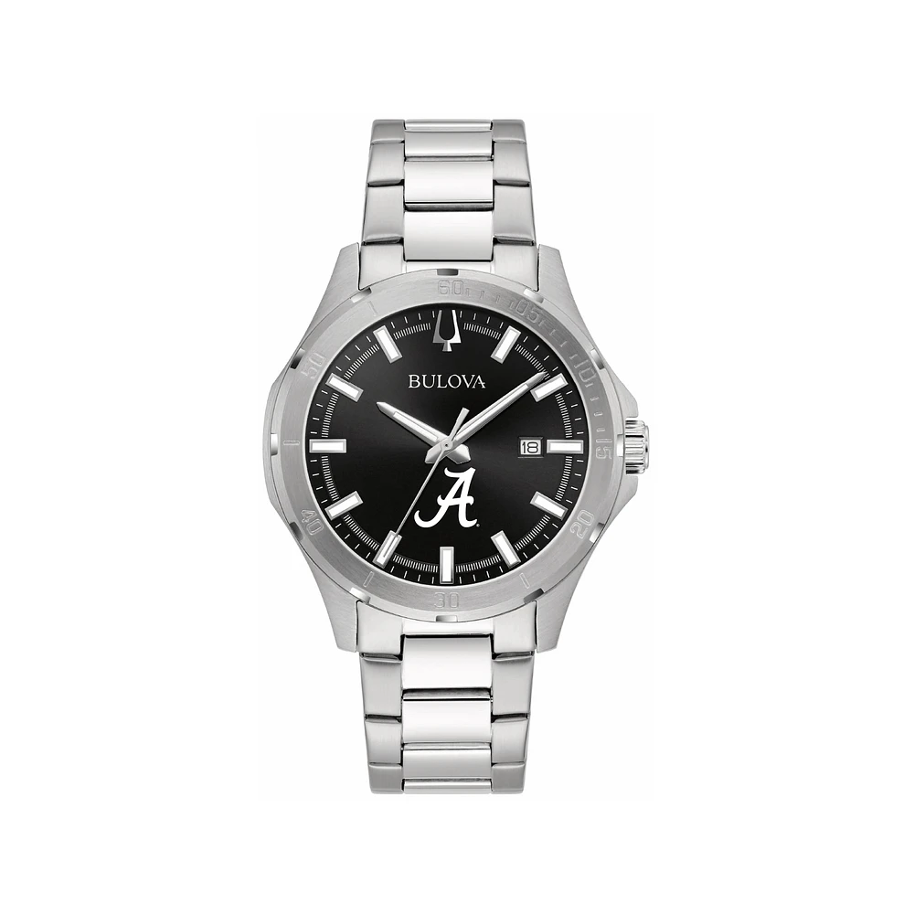 Men's Bulova Black Alabama Crimson Tide Stainless Steel Classic Sport Watch