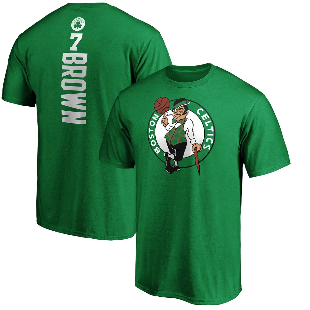 Men's Jaylen Brown Kelly Green Boston Celtics Playmaker Name & Number Logo T-Shirt