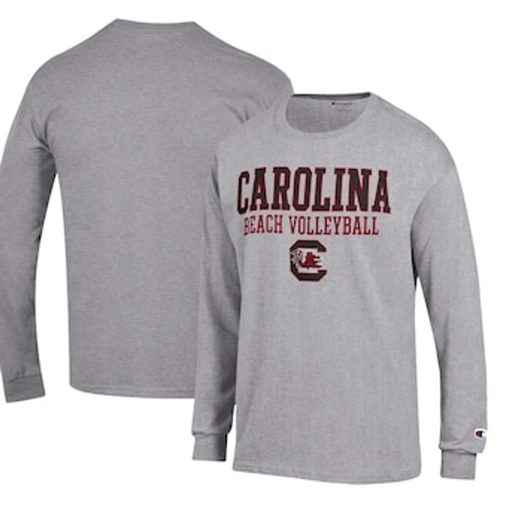 Men's Champion Gray South Carolina Gamecocks Stack Logo Beach Volleyball Powerblend Long Sleeve T-Shirt