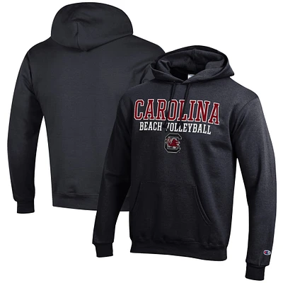 Men's Champion Black South Carolina Gamecocks Stack Logo Beach Volleyball Powerblend Pullover Hoodie