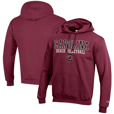 Men's Champion Garnet South Carolina Gamecocks Stack Logo Beach Volleyball Powerblend Pullover Hoodie