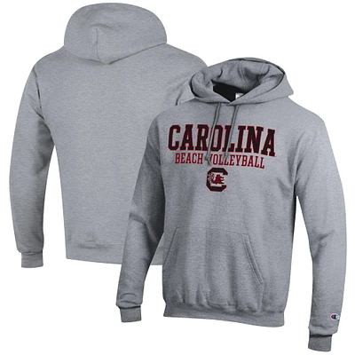 Men's Champion Gray South Carolina Gamecocks Stack Logo Beach Volleyball Powerblend Pullover Hoodie