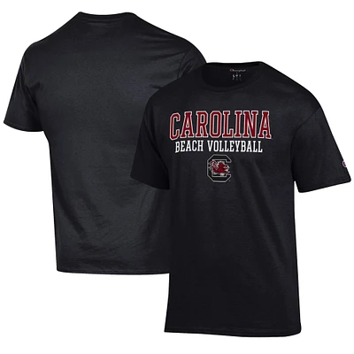 Men's Champion Black South Carolina Gamecocks Stack Logo Beach Volleyball Powerblend T-Shirt