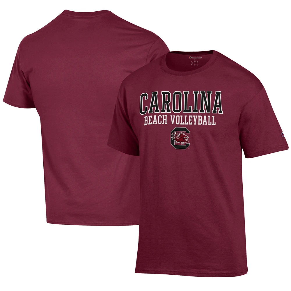 Men's Champion Garnet South Carolina Gamecocks Stack Logo Beach Volleyball Powerblend T-Shirt