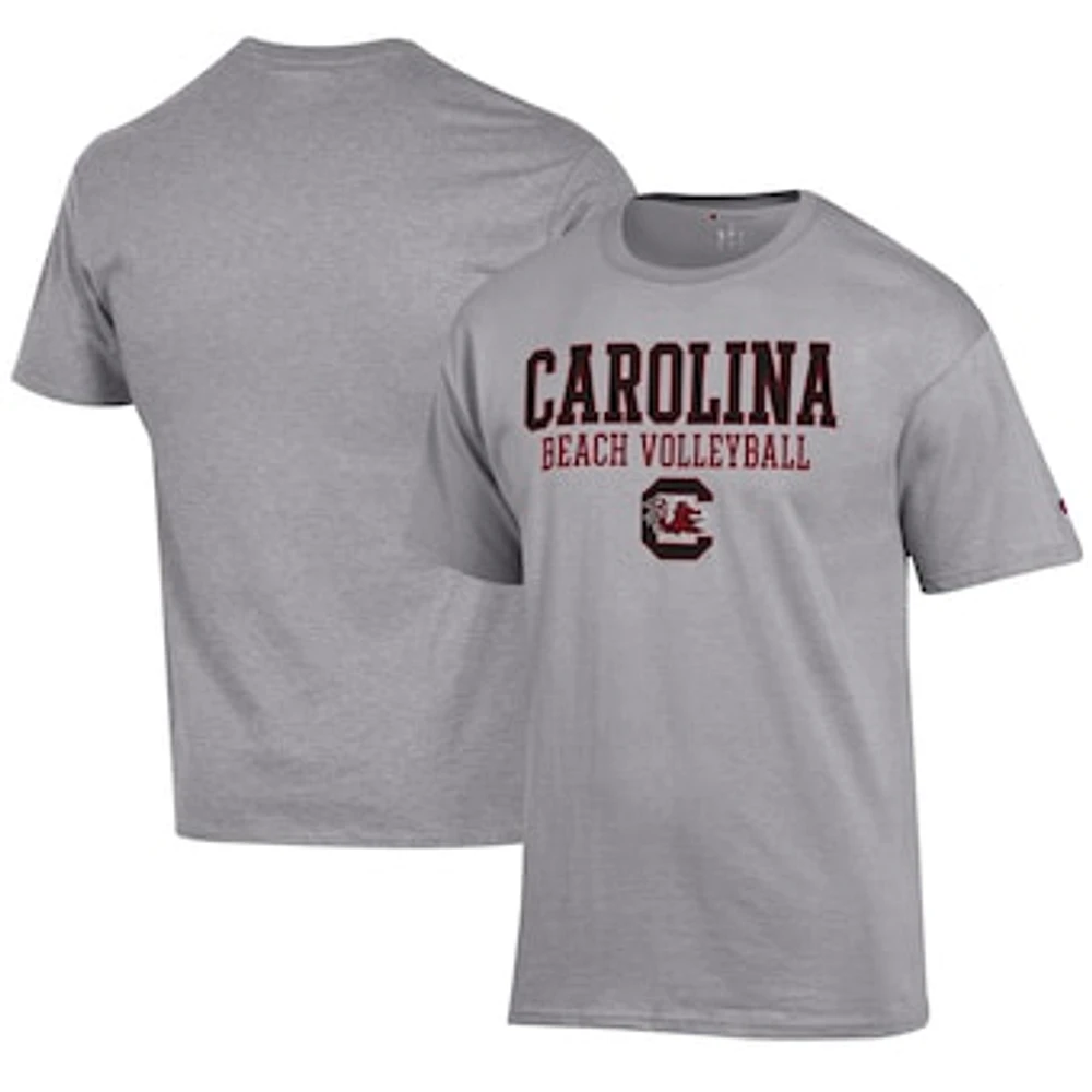 Men's Champion Gray South Carolina Gamecocks Stack Logo Beach Volleyball Powerblend T-Shirt