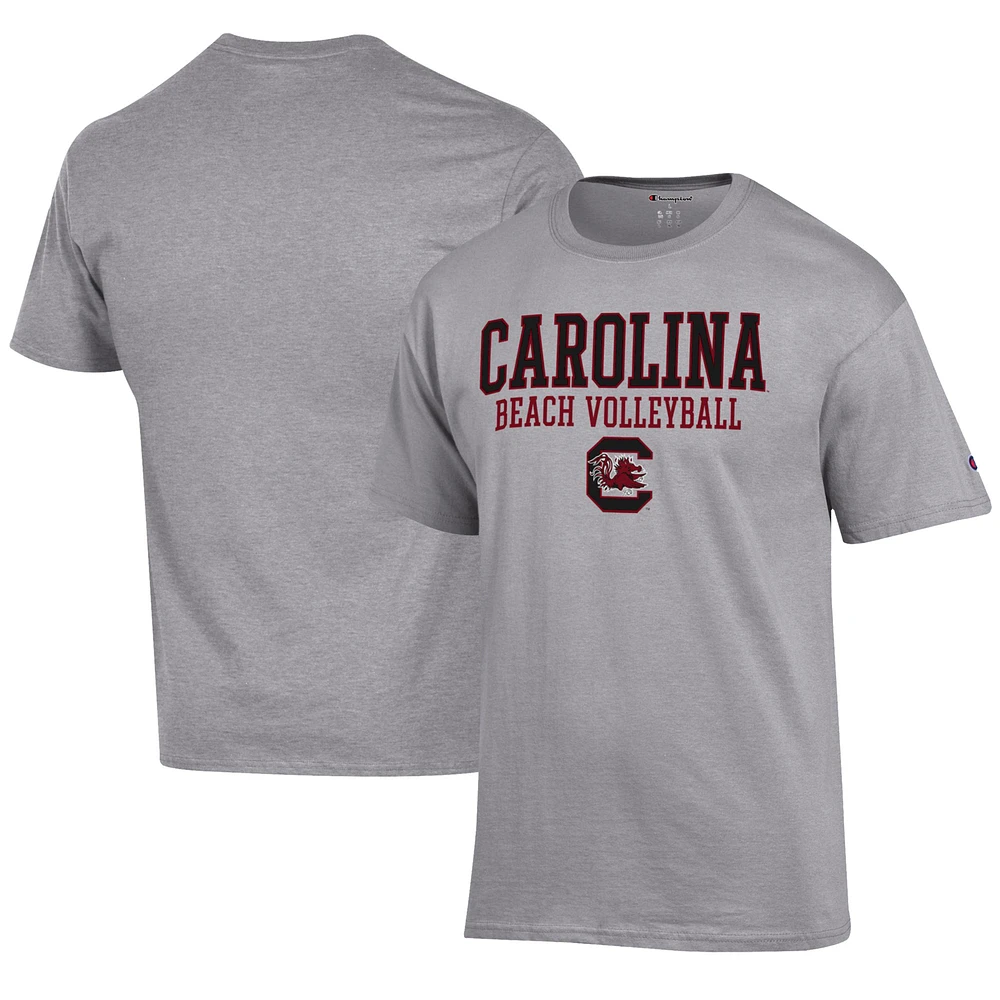 Men's Champion Gray South Carolina Gamecocks Stack Logo Beach Volleyball Powerblend T-Shirt