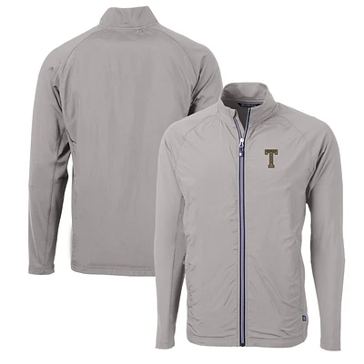 Men's Cutter & Buck Gray Georgia Tech Yellow Jackets Adapt Eco Knit Hybrid Recycled Full-Zip Jacket