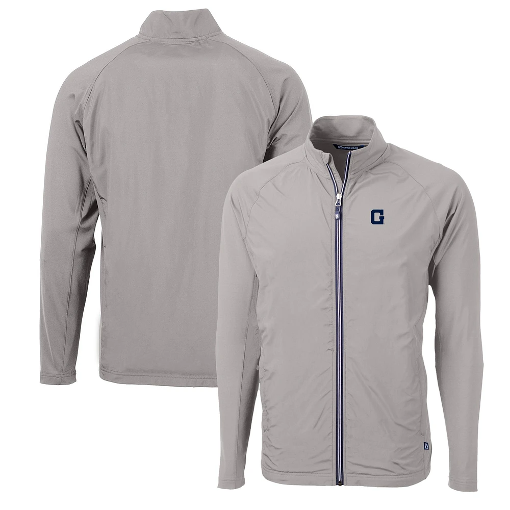 Men's Cutter & Buck Gray Georgetown Hoyas Adapt Eco Knit Hybrid Recycled Full-Zip Jacket