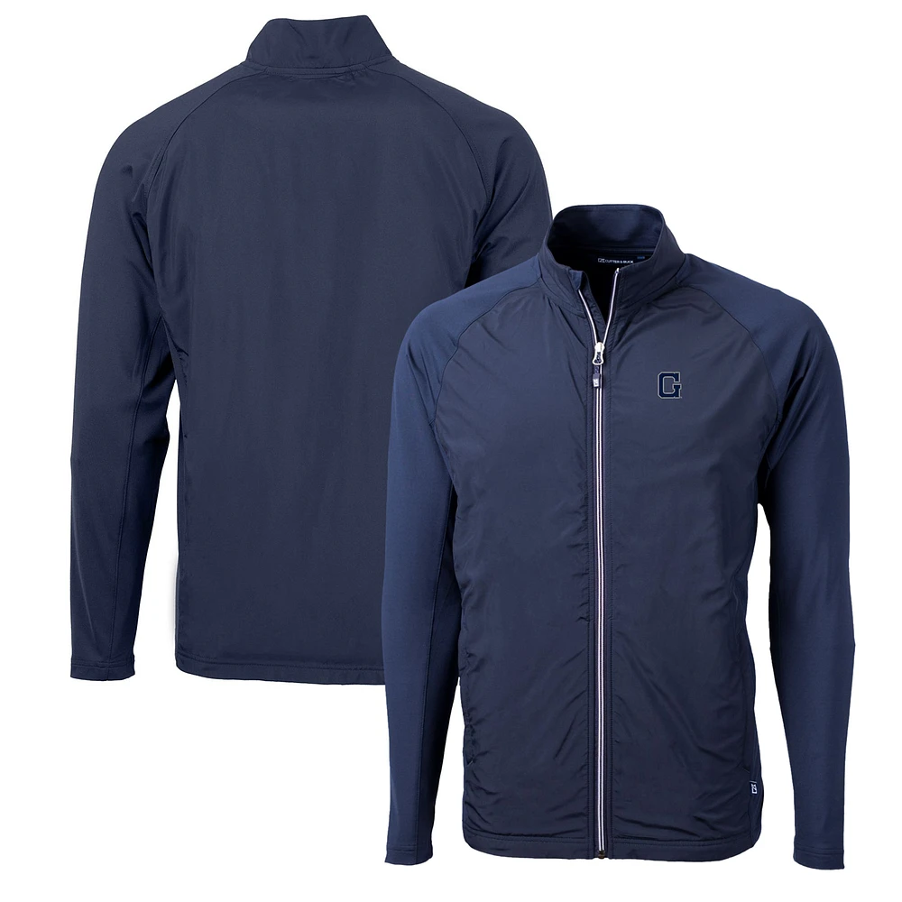 Men's Cutter & Buck Navy Georgetown Hoyas Adapt Eco Knit Hybrid Recycled Full-Zip Jacket