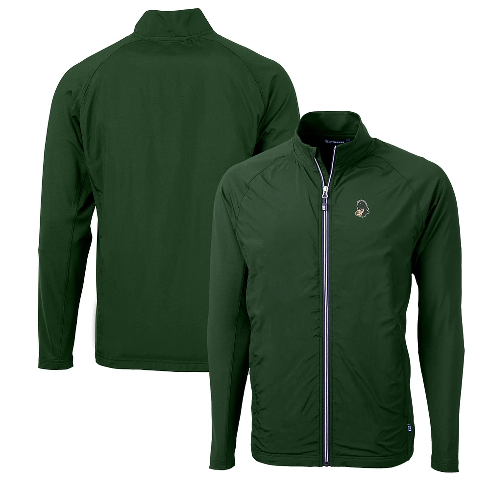 Men's Cutter & Buck Green Michigan State Spartans Adapt Eco Knit Hybrid Recycled Full-Zip Logo Jacket