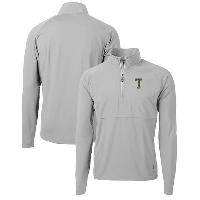 Men's Cutter & Buck Gray Georgia Tech Yellow Jackets Adapt Eco Knit Hybrid Recycled Quarter-Zip Pullover Top