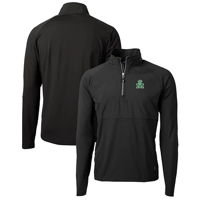 Men's Cutter & Buck Black Marshall Thundering Herd Adapt Eco Knit Hybrid Recycled Full-Zip Logo Jacket