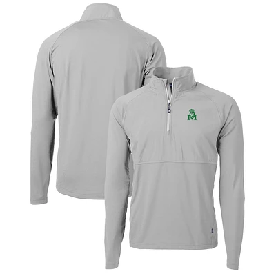 Men's Cutter & Buck Gray Marshall Thundering Herd Adapt Eco Knit Hybrid Recycled Quarter-Zip Pullover Top