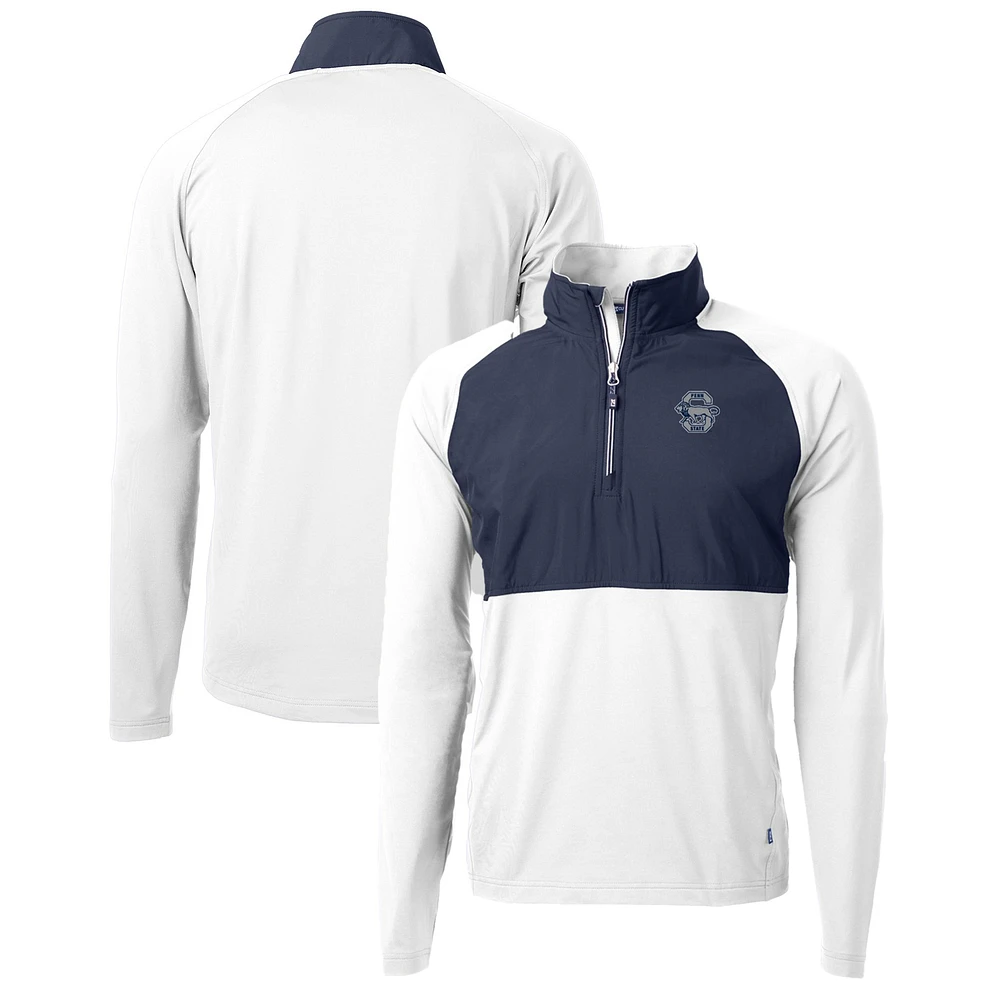 Men's Cutter & Buck White/Navy Penn State Nittany Lions Adapt Eco Knit Hybrid Recycled Quarter-Zip Pullover Top