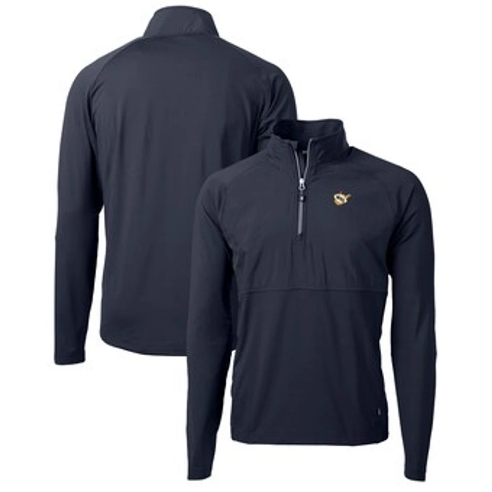 Men's Cutter & Buck Navy West Virginia Mountaineers Adapt Eco Knit Hybrid Recycled Full-Zip Logo Jacket