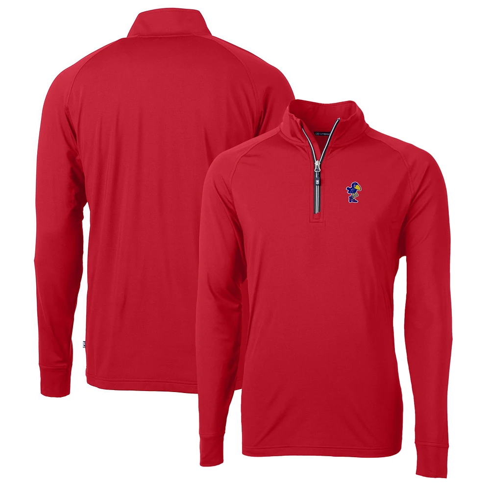 Men's Cutter & Buck Kansas Jayhawks Adapt Eco Knit Stretch Recycled Quarter-Zip Pullover Top
