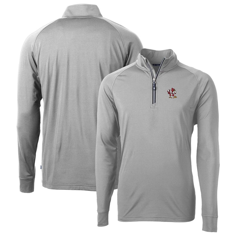 Men's Cutter & Buck Gray Louisville Cardinals Adapt Eco Knit Stretch Recycled Quarter-Zip Pullover Top