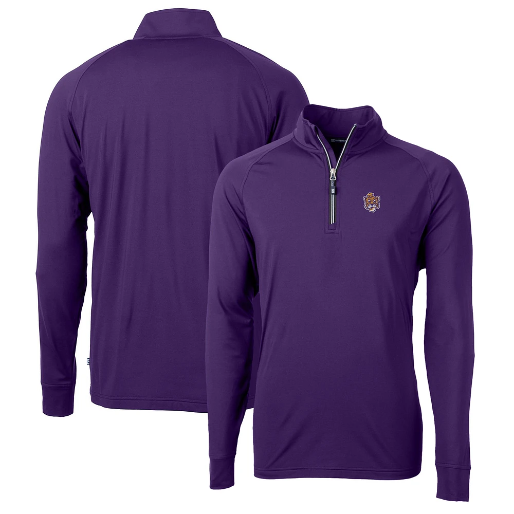 Men's Cutter & Buck LSU Tigers Adapt Eco Knit Stretch Recycled Quarter-Zip Pullover Top