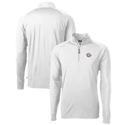 Men's Cutter & Buck White TCU Horned Frogs Adapt Eco Knit Stretch Recycled Quarter-Zip Pullover Top