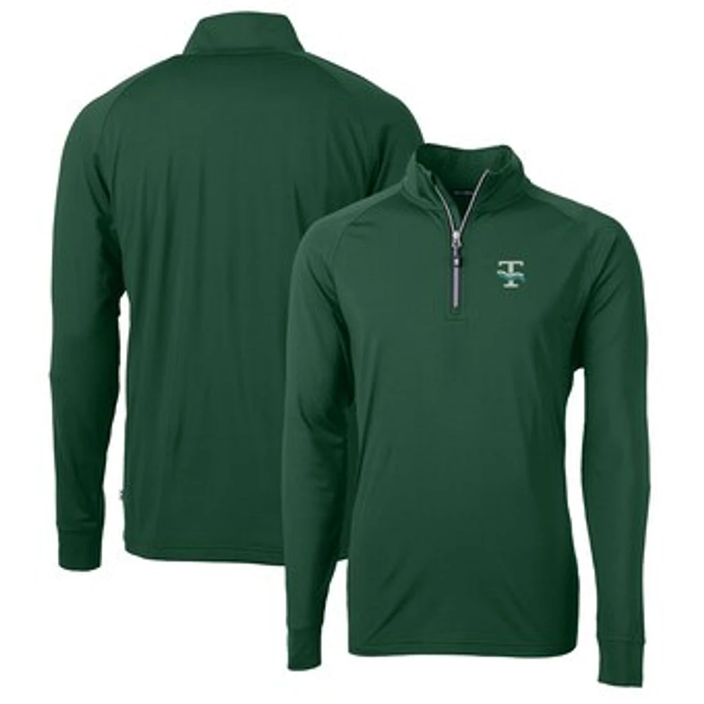 Men's Cutter & Buck Tulane Green Wave Adapt Eco Knit Stretch Recycled Quarter-Zip Pullover Top