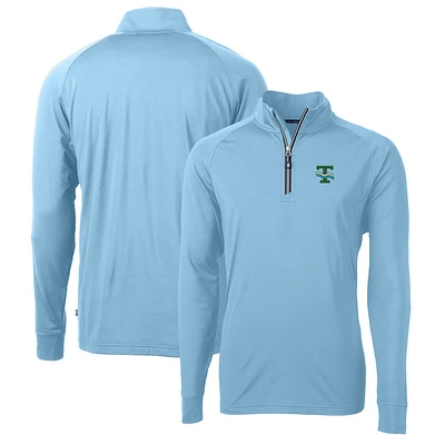 Men's Cutter & Buck Light Blue Tulane Green Wave Adapt Eco Knit Stretch Recycled Quarter-Zip Pullover Top
