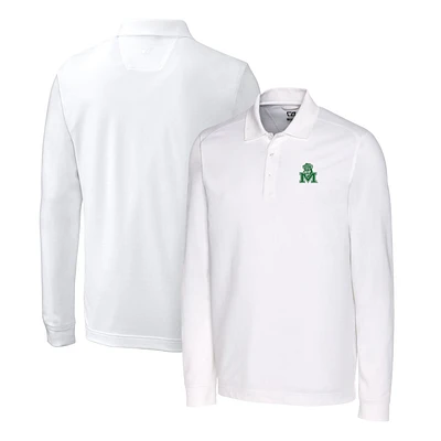 Men's Cutter & Buck White Marshall Thundering Herd Advantage Tri-Blend Pique Long Sleeve Polo