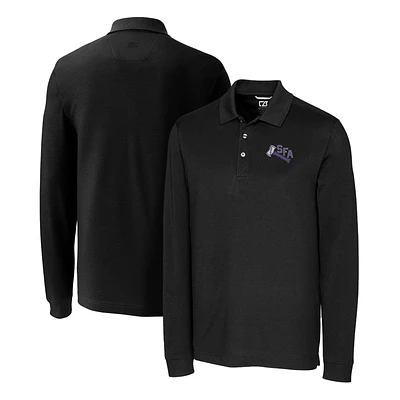 Men's Cutter & Buck Black Stephen F Austin Lumberjacks Advantage Tri-Blend Pique Long Sleeve Polo