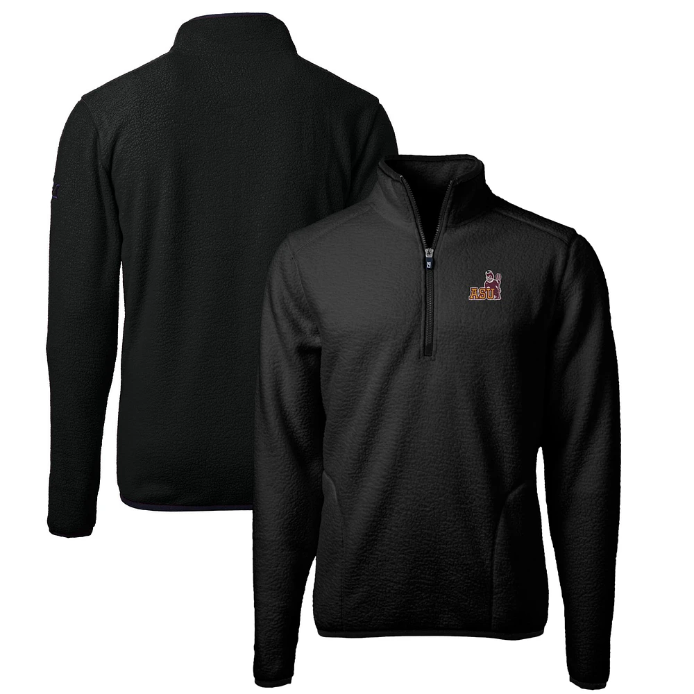 Men's Cutter & Buck Black Arizona State Sun Devils Vault Cascade Eco Sherpa Fleece Quarter-Zip Pullover Jacket