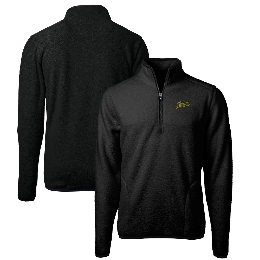 Men's Cutter & Buck Black George Mason Patriots Vault Cascade Eco Sherpa Fleece Quarter-Zip Pullover Jacket