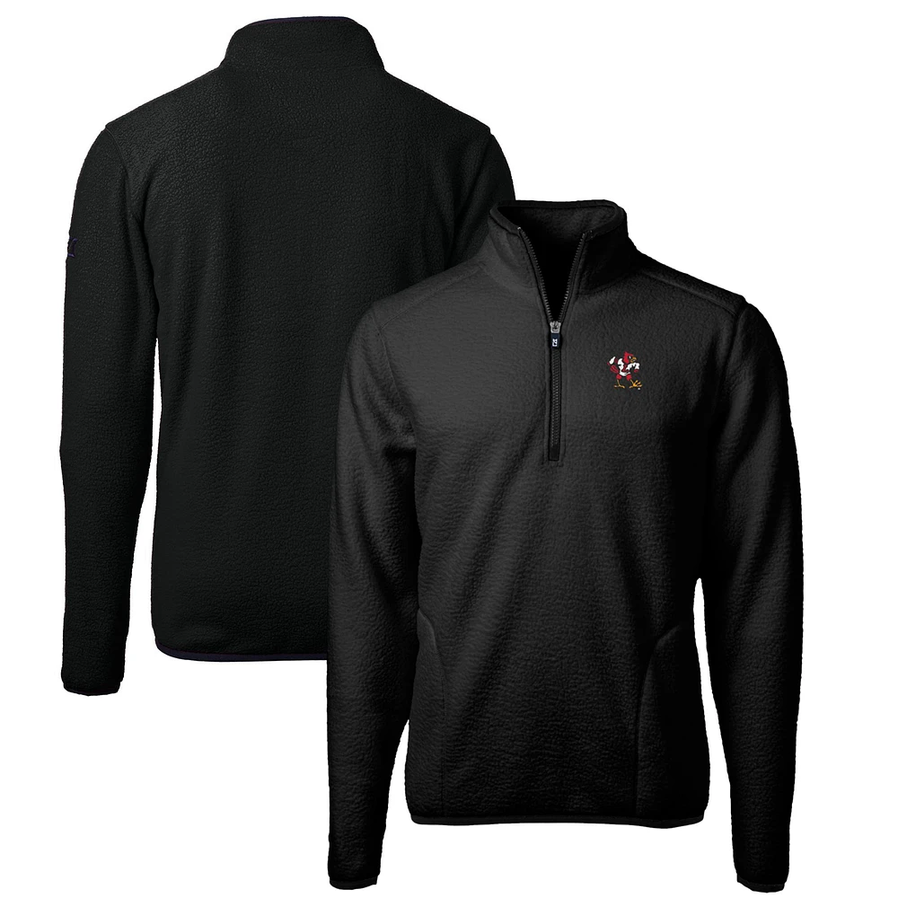 Men's Cutter & Buck Black Louisville Cardinals Vault Cascade Eco Sherpa Fleece Quarter-Zip Pullover Jacket