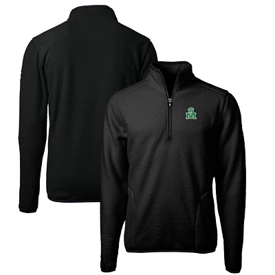 Men's Cutter & Buck Black Marshall Thundering Herd Vault Cascade Eco Sherpa Fleece Quarter-Zip Pullover Jacket