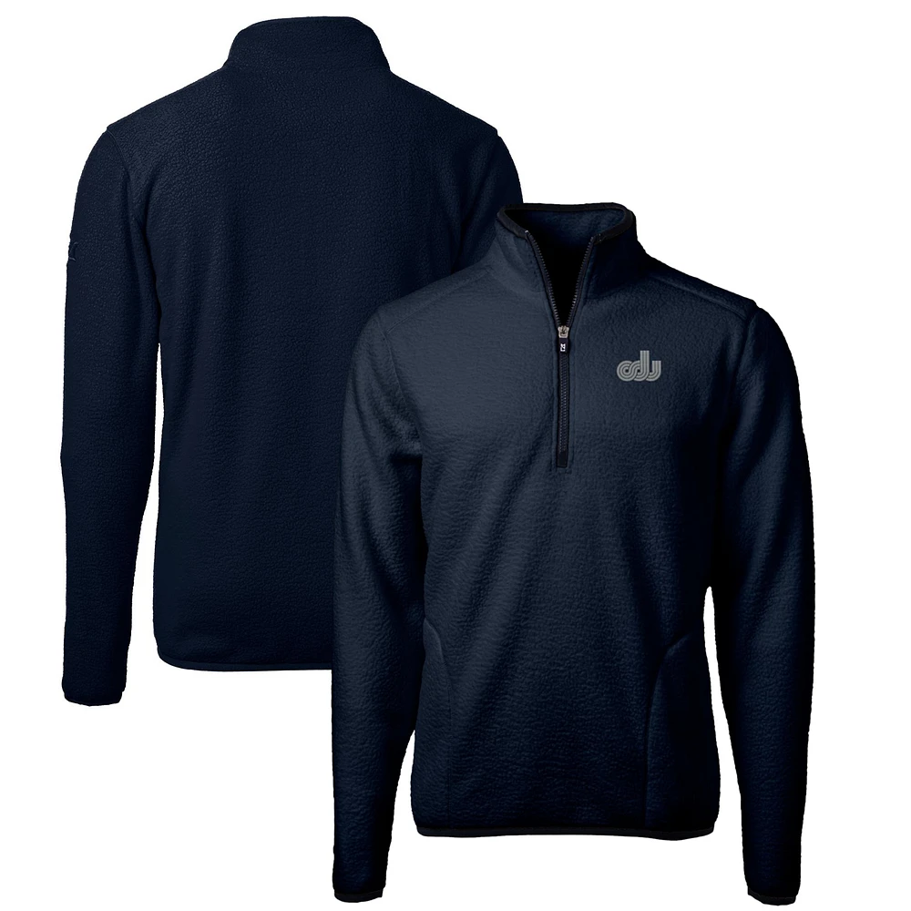 Men's Cutter & Buck Navy Old Dominion Monarchs Vault Cascade Eco Sherpa Fleece Quarter-Zip Pullover Jacket