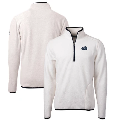 Men's Cutter & Buck White Old Dominion Monarchs Vault Cascade Eco Sherpa Fleece Quarter-Zip Pullover Jacket