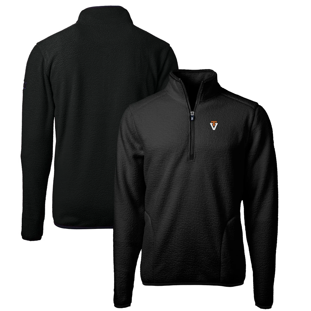 Men's Cutter & Buck Black Virginia Tech Hokies Vault Cascade Eco Sherpa Fleece Quarter-Zip Pullover Jacket
