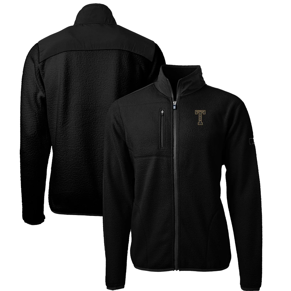 Men's Cutter & Buck Black Georgia Tech Yellow Jackets Cascade Eco Sherpa Fleece Full-Zip Jacket