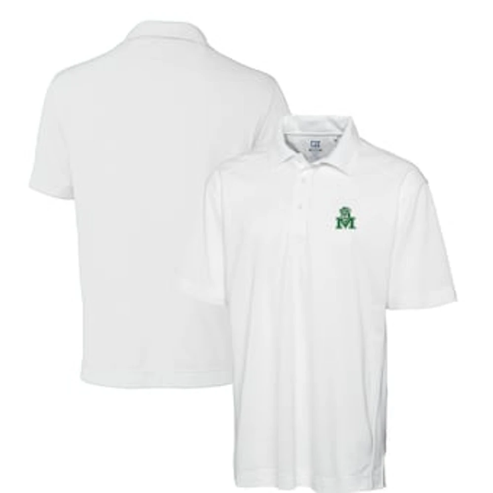 Men's Cutter & Buck White Marshall Thundering Herd DryTec Genre Textured Solid Polo