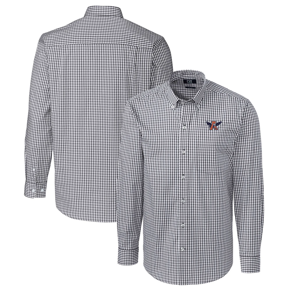 Men's Cutter & Buck Charcoal Auburn Tigers Easy Care Stretch Gingham Long Sleeve Button-Down Shirt