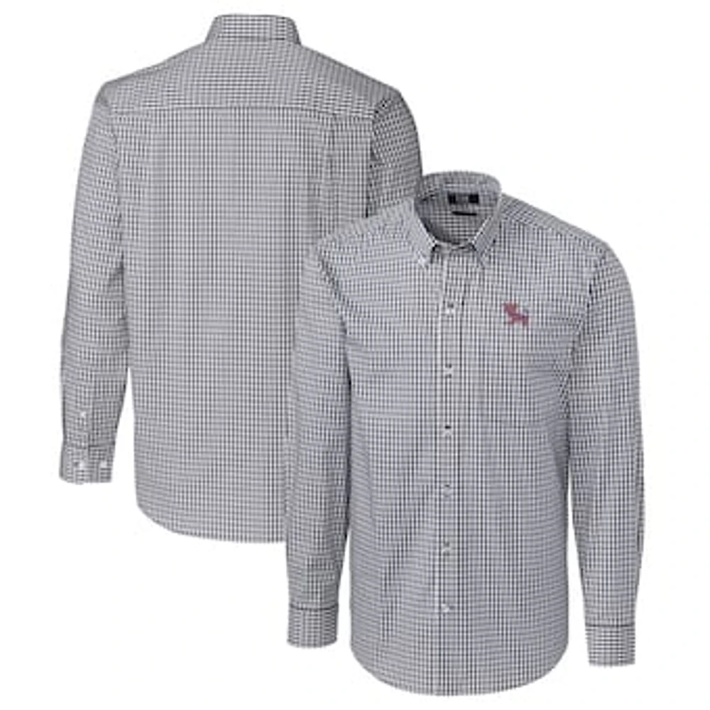 Men's Cutter & Buck Charcoal Clemson Tigers Easy Care Stretch Gingham Long Sleeve Button-Down Shirt