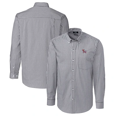 Men's Cutter & Buck Charcoal Clemson Tigers Easy Care Stretch Gingham Long Sleeve Button-Down Shirt