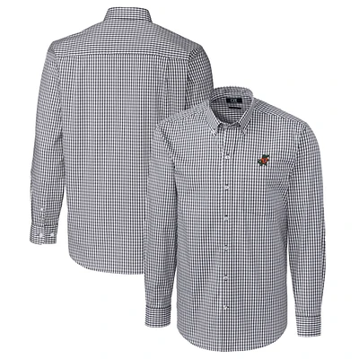 Men's Cutter & Buck Charcoal Florida Gators Easy Care Stretch Gingham Long Sleeve Button-Down Shirt